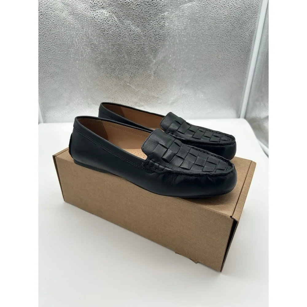 New Dune London Greene Woven Leather Slip On Driving Loafers‎ Mocs Black Size 8